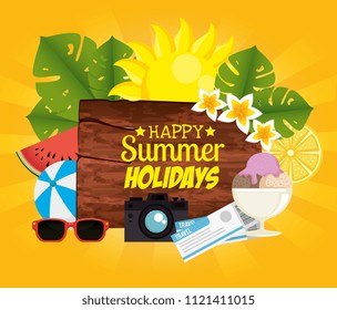 summer holidays set icons