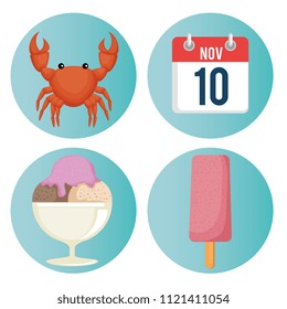 summer holidays set icons