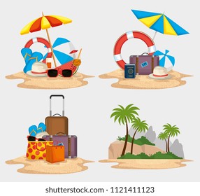 summer holidays set icons
