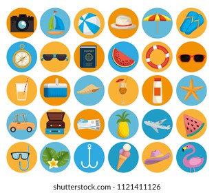 summer holidays set icons