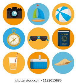 summer holidays set icons