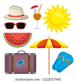 summer holidays set icons