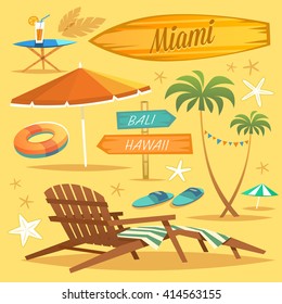 Summer Holidays. Set of objects. Vector Illustration