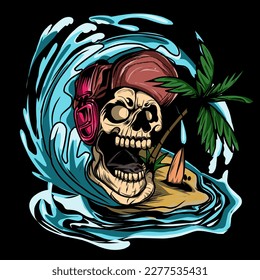 summer holidays skull, isolated on black. vector illustration