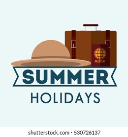 summer holidays suitcases and hat poster vector illustration eps 10
