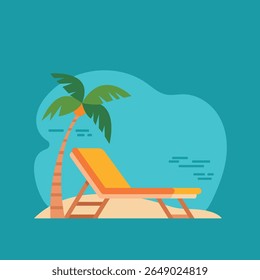 Summer holidays theme picture, flat style, postcard, minimalism, blue background