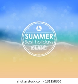 Summer holidays typography background with sun, sea and sky. Vector illustration.