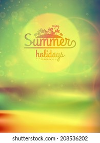 Summer holidays typography background with sun, sea and sky. EPS10