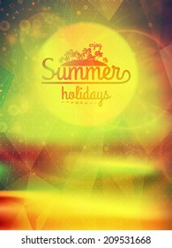 Summer holidays typography background with sun, sea and sky. EPS10