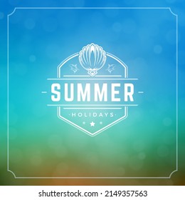 Summer holidays typography label design on grunge textured paper background. Vector illustration good for posters or flyers.