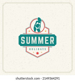 Summer holidays typography label design on grunge textured paper background. Vector illustration good for posters or greeting cards.
