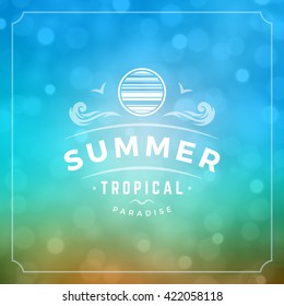 Summer Holidays Typography Label Design on Summer Landscape and Sky Background. Vector illustration good for Posters or Flyers.