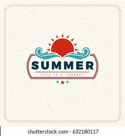 Summer Holidays Typography Label Design on Grunge Textured Paper Background. Vector illustration good for Posters or Greeting Cards.