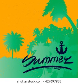 Summer holidays typography with a palm tree, for poster, greeting card or other design vector background