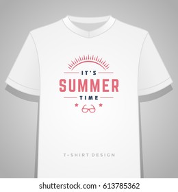 Summer holidays typography tee shirt print graphics template vector illustration. Badge or Label stamp for t-shirt apparel design. Summer silhouettes and symbols and decoration elements.