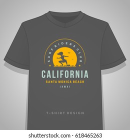 Summer holidays typography tee shirt print graphics template vector illustration. Badge or Label stamp for t-shirt apparel design. Summer symbols and decoration elements.