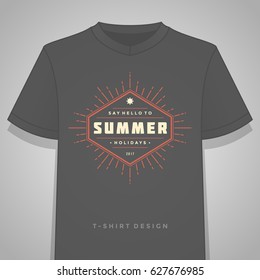 Summer holidays typography tee shirt print graphics template vector illustration. Badge or Label stamp for t-shirt apparel design. Summer symbols and decoration elements.