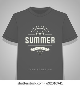 Summer holidays typography tee shirt print graphics template vector illustration. Badge or Label stamp for t-shirt apparel design. Summer symbols and decoration elements.