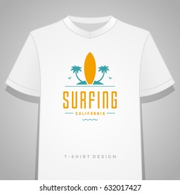 Summer holidays typography tee shirt print graphics template vector illustration. Badge or Label stamp for t-shirt apparel design. Summer symbols and decoration elements.