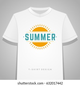 Summer holidays typography tee shirt print graphics template vector illustration. Badge or Label stamp for t-shirt apparel design. Summer symbols and decoration elements.