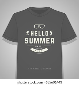 Summer holidays typography tee shirt print graphics template vector illustration. Badge or Label stamp for t-shirt apparel design. Summer symbols and decoration elements.