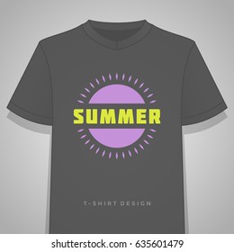 Summer holidays typography tee shirt print graphics template vector illustration. Badge or Label stamp for t-shirt apparel design. Summer symbols and decoration elements.
