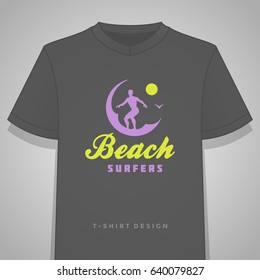 Summer holidays typography tee shirt print graphics template vector illustration. Badge or Label stamp for t-shirt apparel design. Summer symbols and decoration elements.