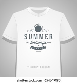 Summer holidays typography tee shirt print graphics template vector illustration. Badge or Label stamp for t-shirt apparel design. Summer symbols and decoration elements.