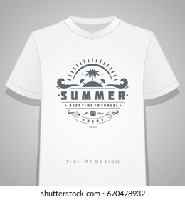 Summer holidays typography tee shirt print graphics vector illustration. Badge or label stamp for t-shirt apparel design.