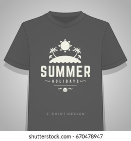 Summer holidays typography tee shirt print graphics vector illustration. Badge or label stamp for t-shirt apparel design.