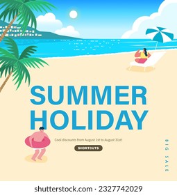 summer holidays vacation and shopping Web Banner. Illustration.