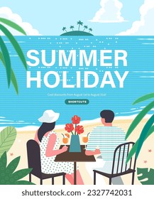 summer holidays vacation and shopping Web Banner. Illustration.