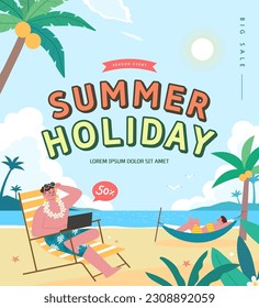 summer holidays vacation Web Banner illustration