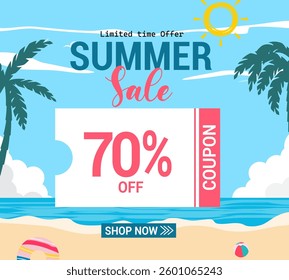 Summer holidays vacation Web Banner illustration, summer sale
