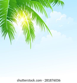 Summer holidays vector background  with palm leaves and sea EPS 10