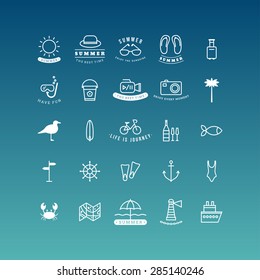 Summer Holidays Vector Icon Set. Line Art Vector Illustration