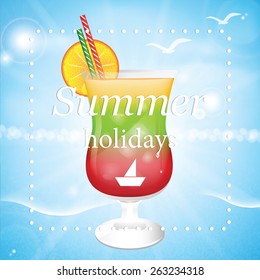 Summer holidays vector illustration with cocktail