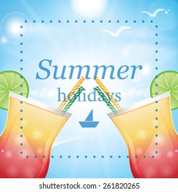 Summer holidays vector illustration with cocktails