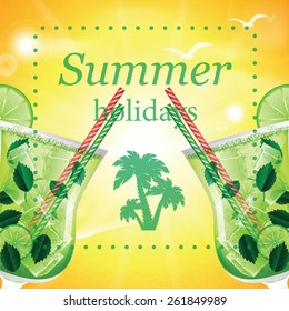 Summer holidays vector illustration with cocktails