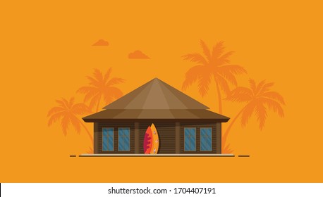 Summer holidays vector illustration flat. Bungalow 