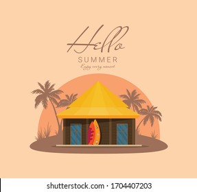 Summer holidays vector illustration flat. Bungalow 