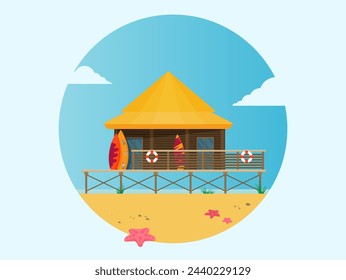 Summer holidays vector illustration flat. Bungalow 