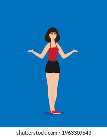 Summer holidays vector illustration with girl,flat design beach
