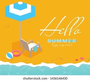 Summer holidays vector illustration,flat design beach