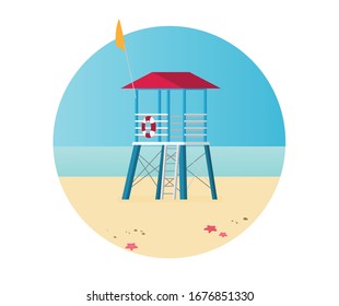 Ilustración vectorial de vacaciones de verano,playa de diseño plano