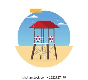 Ilustración vectorial de vacaciones de verano,playa de diseño plano