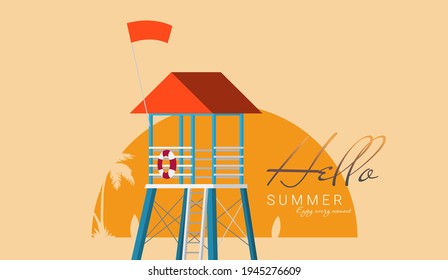 Ilustración vectorial de vacaciones de verano,playa de diseño plano