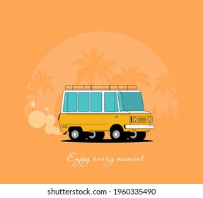 Summer holidays vector illustration,flat design beach with car