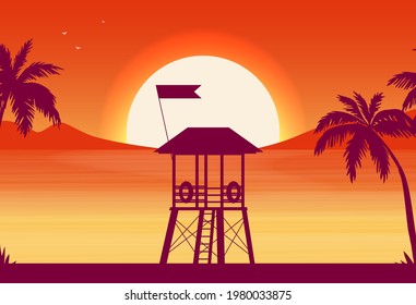 Summer holidays vector illustration,flat design beach