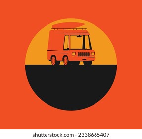 Summer holidays vector illustration,flat design beach with car and surf